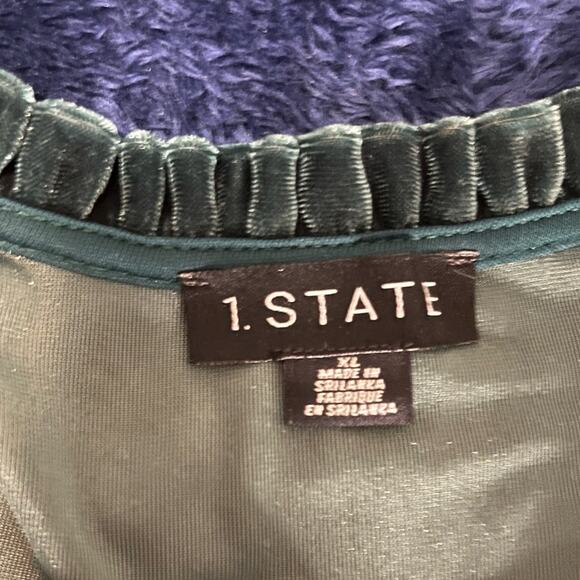 1.STATE Deep Green Velour Velvet Long Sleeve Ruffle Babydoll Dress w/ V-neck XL - Picture 10 of 11